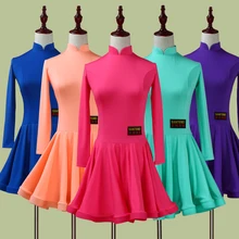 Платье для латиноамериканских танцев для девочек, 5 цветов, красный, зеленый, синий, для детей, для фитнеса, для детей, Самба, Чача Румба, юбки для танцев для девочек