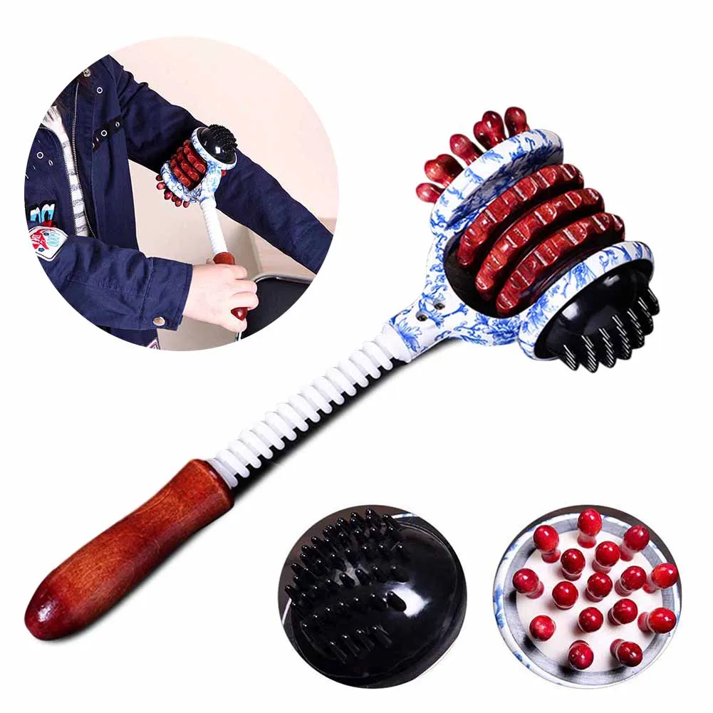 Body Hammer Manual Roller Massager Wood Handle Relax Massage Tool for