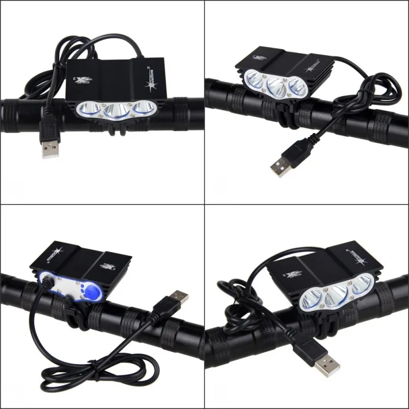 방수 3XLED 자전거 라이트 전면 자전거 헤드 라이트 USB 라인 야간 사이클링 램프 5V 헤드 램프 전용 램프 배터리 없음