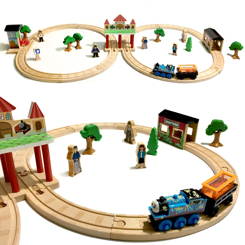 

p132 Free Shipping Thomas Luxury Wooden Track Beautiful Station Track Set Compatible with Thomas Wood Track children's toys