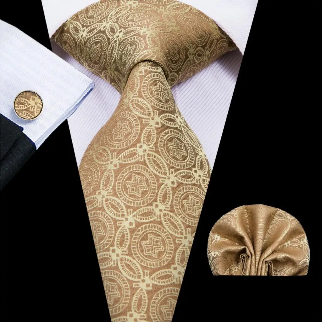 

Hi-Tie Silk Neck Ties Set for Men Fashion Gold Floral Yellow Tie and Handkerchief Cufflinks Set Wedding Suit Fashion Tie C-3086