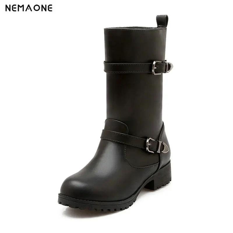 

Woman low heels Ankle western Boots Autumn Winter Lady Boots black brown casual Shoes Woman large size 42 43