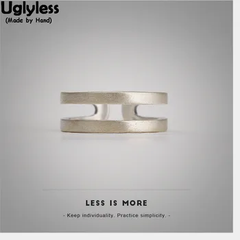 

Uglyless 100% Real Solid 925 Sterling Silver Women Simple Fine Jewelry Stripes Hollow Wide Open Rings Minimalism Handmade Rings