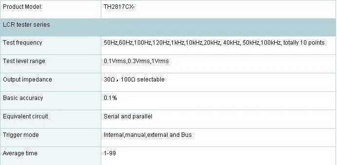 TH2817CX LCR метр 50 Гц 60 Гц 100 Гц 120 Гц 1 кГц 10 кГц 20 кГц 40 кГц 50 кГц 100 кГц