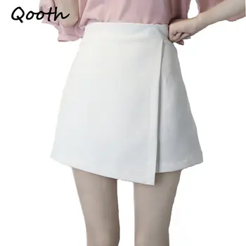 

Qooth Preppy Style Mini Skirt Safe Pants Women Elegant Work Skort 2018 Spring Summer New Brief High Waist White Skirt 2XL QH982