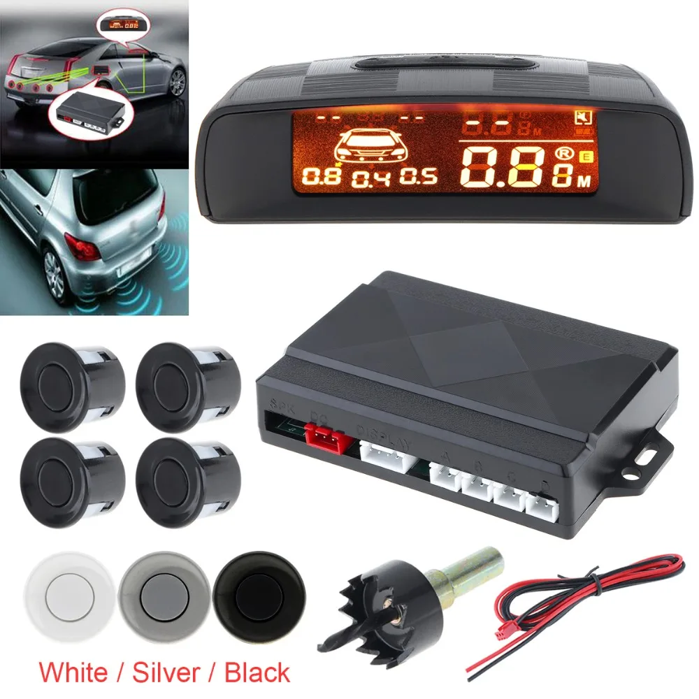 

LCD Display Universal Car Monitor Parking Sensor Kit Auto Radar Detector 4 Sensors Alarm Indicator Reverse Backup Radar System