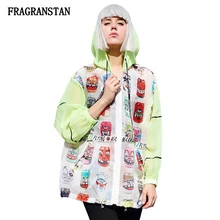 Женский сезон: весна–лето длинным рукавом Куртка с капюшоном Мода Мультфильм Письмо печати Для женщин пальто Повседневное Завышение пиджаки JQ737