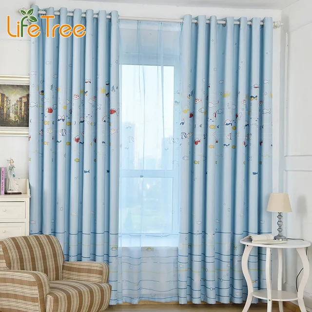 1 Pc Enfants Rideaux Pour Chambre D\'enfants Poissons Imprimé Tulle ... 1 Pc Enfants Rideaux Pour Chambre D\'enfants Poissons Imprimé Tulle ...