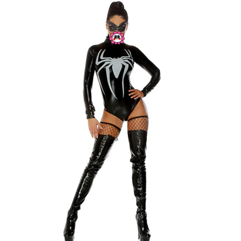 

Cosplay Black Long Sleeve Spider Women Super Hero Costume Halloween Party Cosplay Adult Shiny Role Play Uniform Jumpsuit