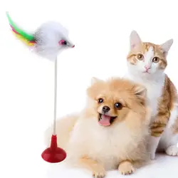 Горячая 1 шт. Смешные Pet Cat игрушки перо накладные Мышь снизу присоски кошка котенок играет игрушки Pet сиденья царапинам игрушки