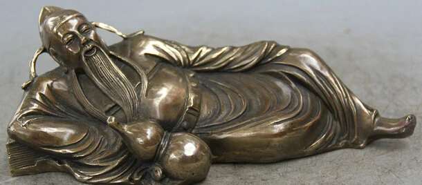 

JP S061 9" Chinese Bronze Folk sleep calabash cucurbit Li Bai po rhymist poet Statue Discount 35%