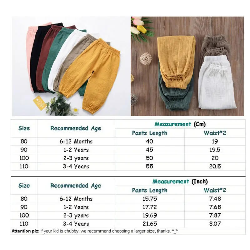 Brand Toddler Kids Baby Boy Girl Wrinkle Cotton Linen Bloomers Pants Solid Soft Loose Long Trousers Leggings Casual Pants