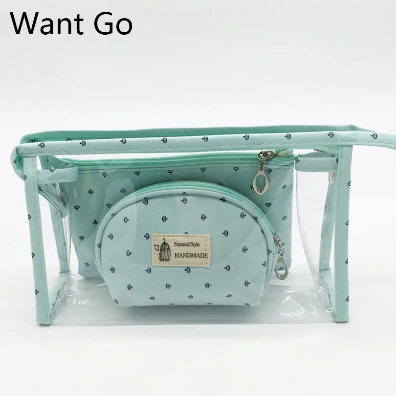 

Want Go 3pcs/set Crown Print Canvas Women Makeup Bag Professonal Zipper Cosmetic Bag Large Capacity Storage Wash Bag For Travel