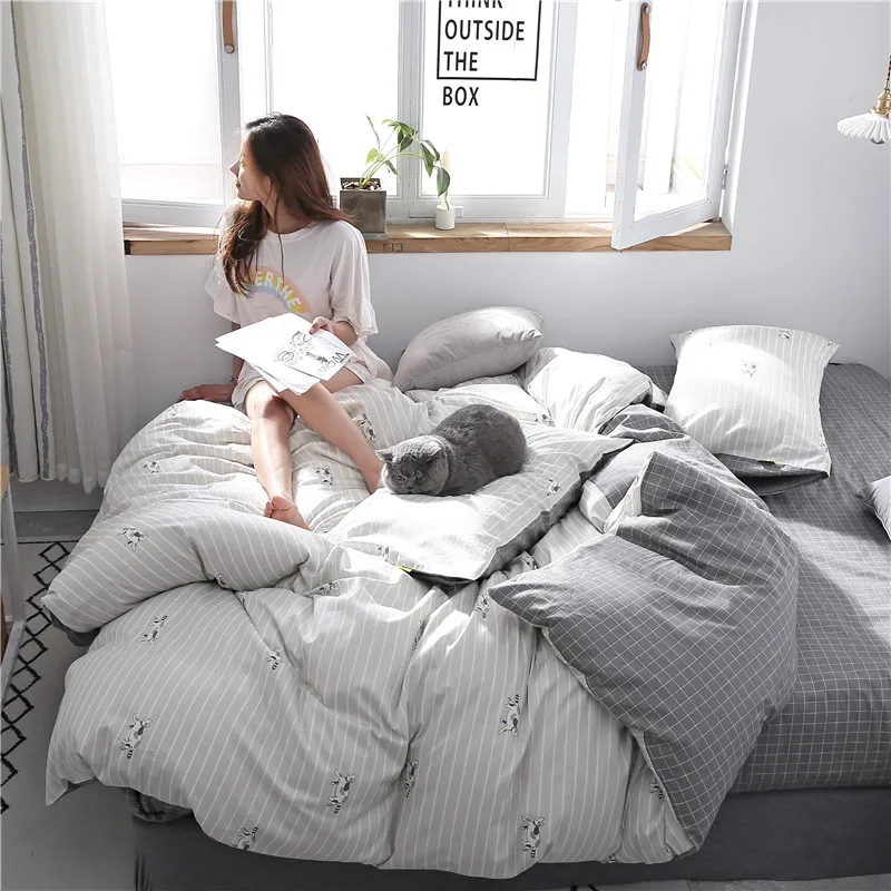 

Cotton Bedding Set Queen King Size 3/4pcs Cartoon Cat Pattern Duvet Cover Bed Sheet Set Fitted Sheet Parure De Lit