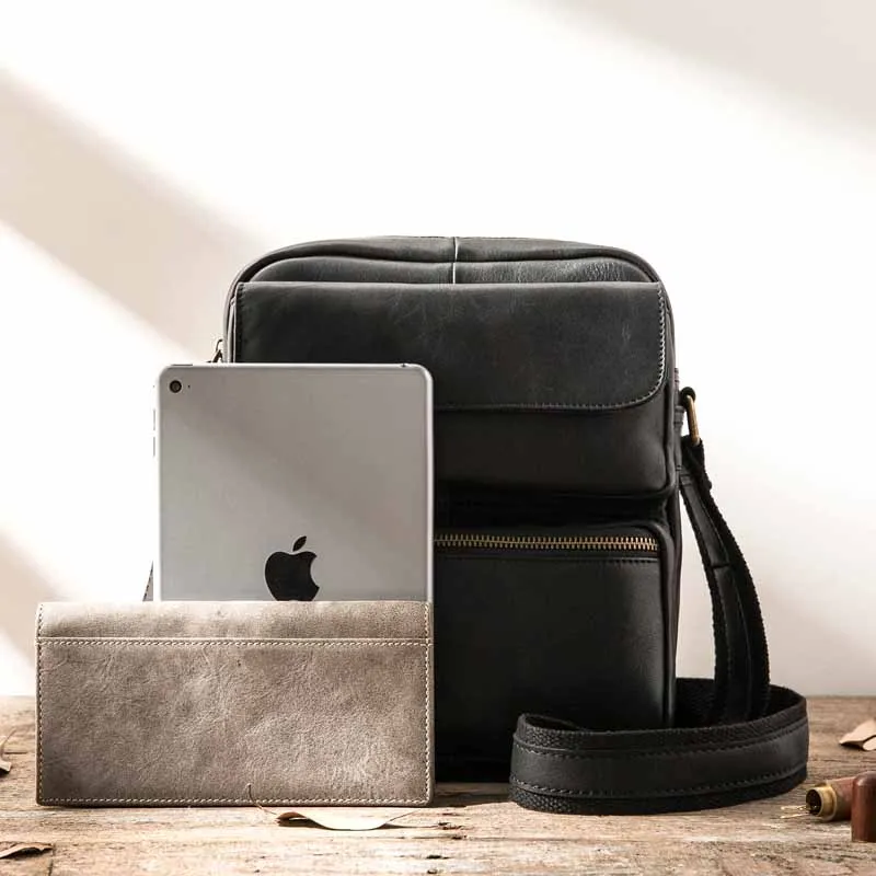 AETOO Shoulder bag men's leather casual men's bag head layer cowhide vertical soft leather men's Messenger bag