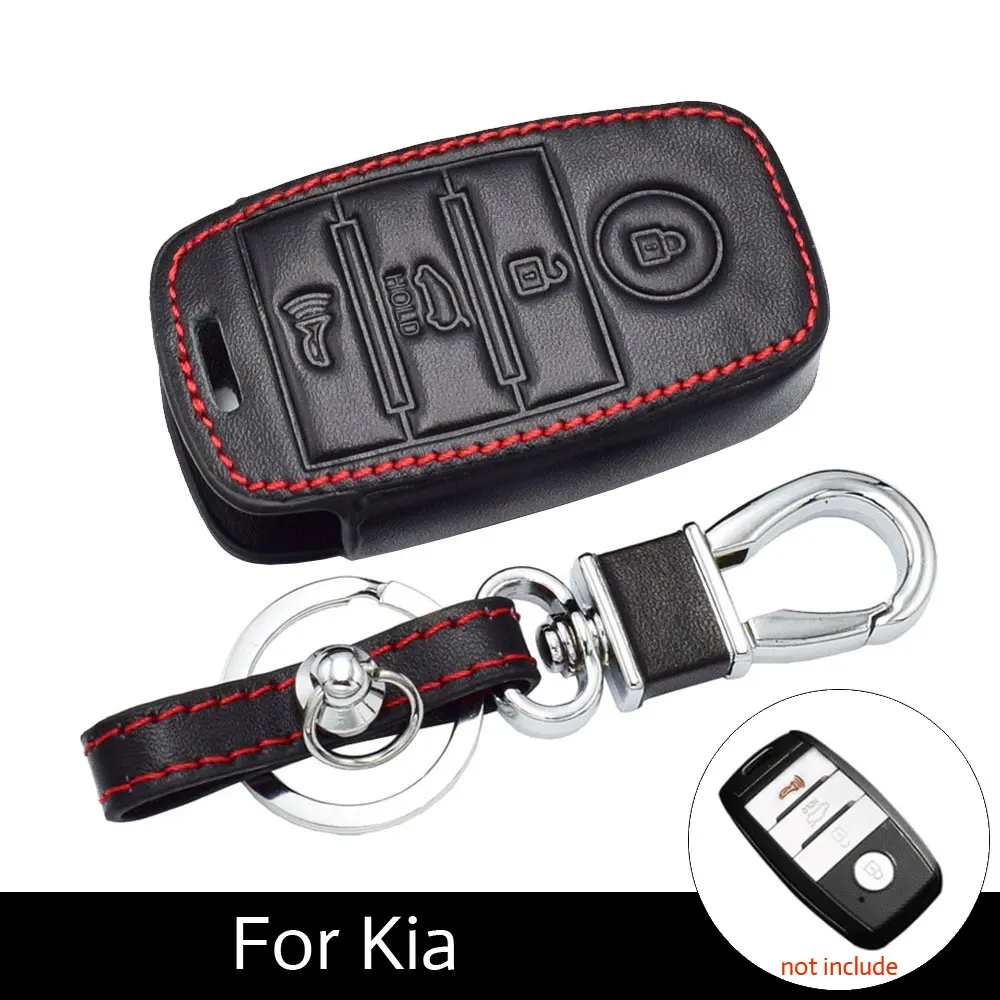 

ATOBABI Top Layer Real Leather Car Key Case 4 Buttons Smart Remote Fob Cover Keychain Key Chain Bag For Kia KX5 Auto Accessories