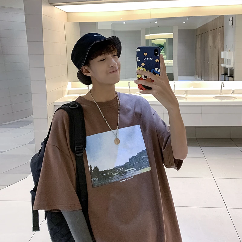 

Casual Simple Handsome Printing O-neck Short Sleeve Cotton Men T Shirt 2019 Summer Fashion Harajuku Loose Male T-shirt Tops