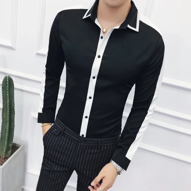 Vintage Mens Dress Shirts Long Sleeve Black and White Shirts Mens ...