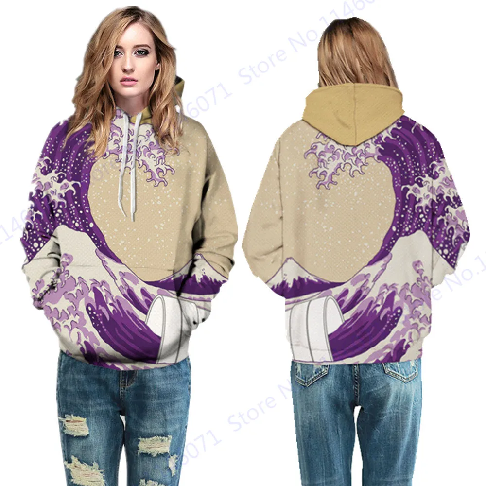 The Great Wave Off Kanagawa Hooded Skateboard Hoodies Autumn Purple Sports Sweatshirts Winter