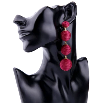 

Gothletic Threaded Sphere Drop Earrings Graduated Rattan Knit Balls Statement Earrings for Women Brincos Summer Party Jewelry