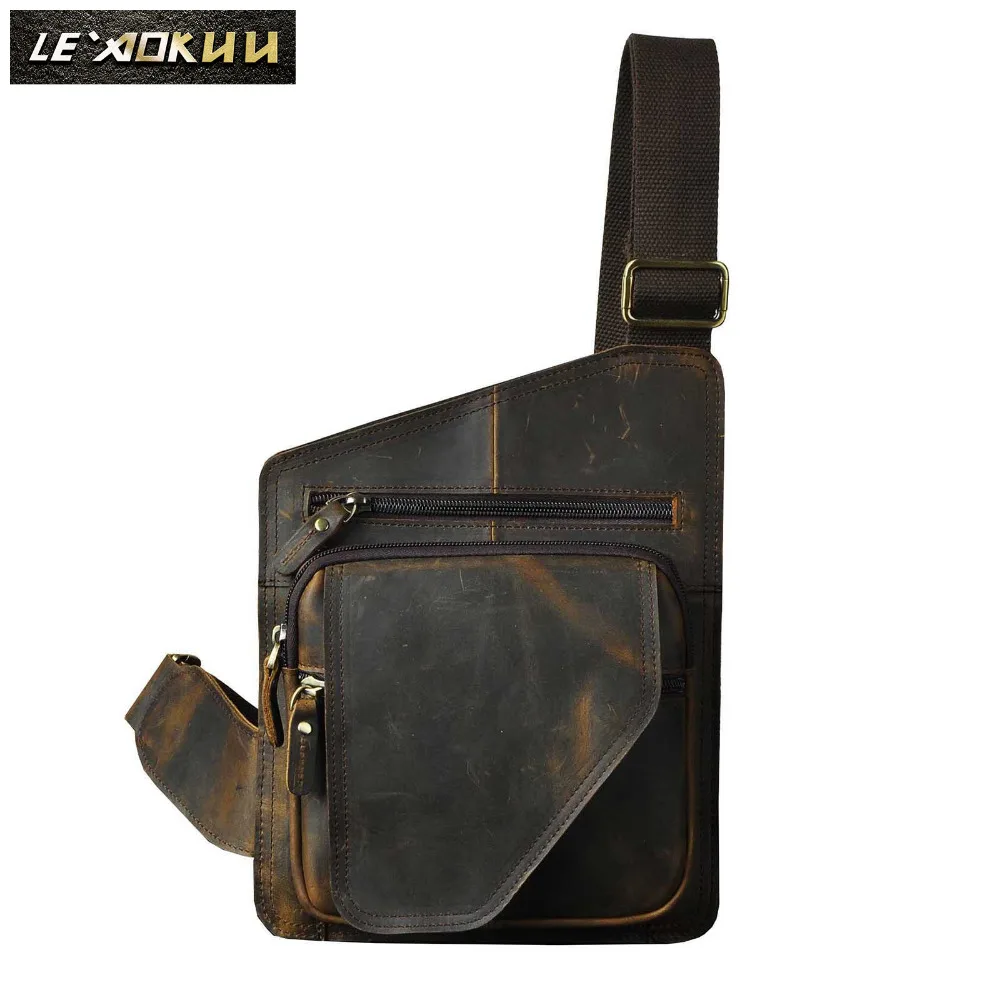 

Men Crazy Horse Leather Casual Fashion Travel Waist Pack Chest Sling Bag Design One Shoulder Strap Crossbody Bag For Male B214