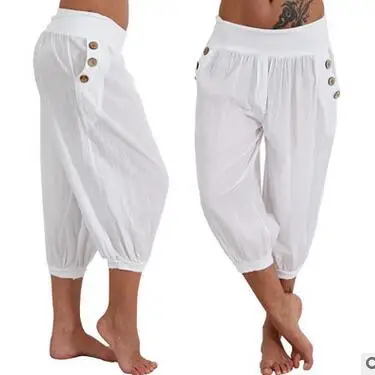 Women's new Aladdin casual loose cropped trousers white