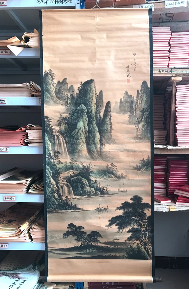 

Chinese famous old Landscape ink painting and long scroll painting Decorative ink painting