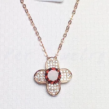 

Garnet flower necklace pendant Free shipping Natural real garnet 925 sterling silver 1.6ct gemstone Fine jewelry #XY18091909