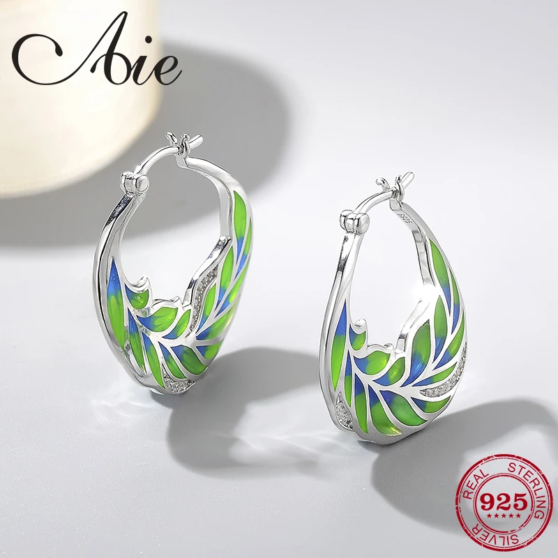 

Love nature 2018 new DIY gift fashion 925 Sterling Silver leaves green Enamel fine Dangle Earrings Party Jewelry