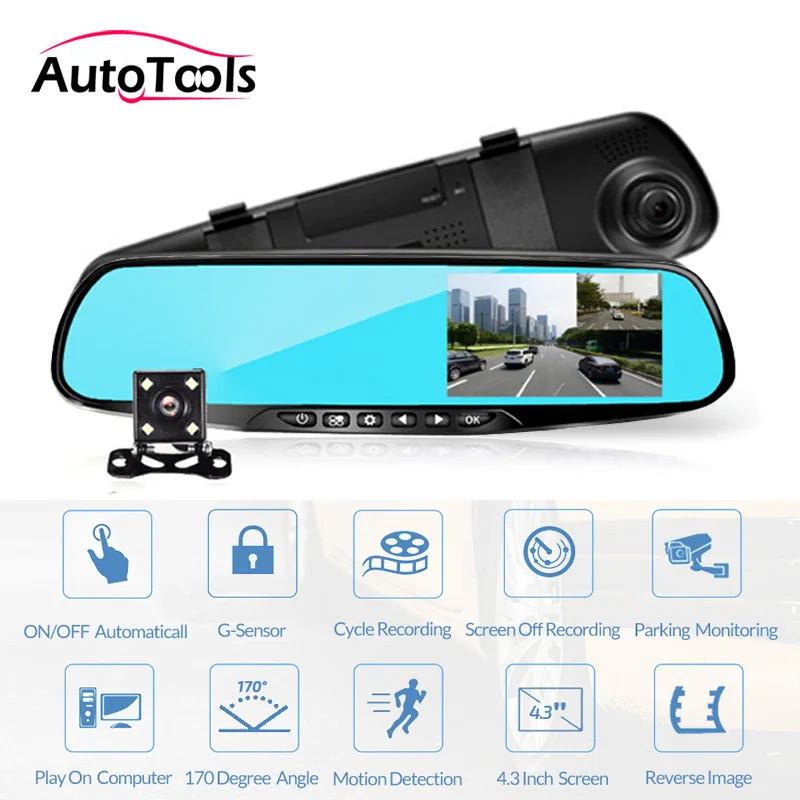 

Full HD 1080P Car Dvr Camera with 4.3 inch LCD screen Rearview Mirror Digital Video Recorder Dual Lens Registratory Camcorder