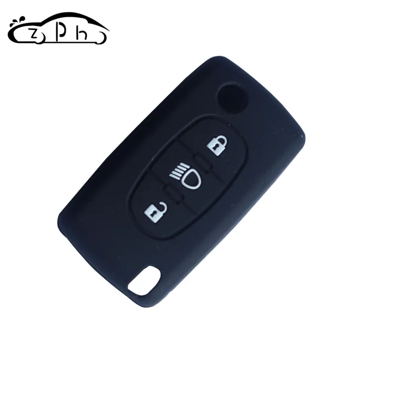 3 кнопки, мягкий силиконовый резиновый чехол для автомобильных ключей, защитный чехол для Citroen C2 C3 C4 Picasso Xsara C5 C6 C8 - Название цвета: Черный