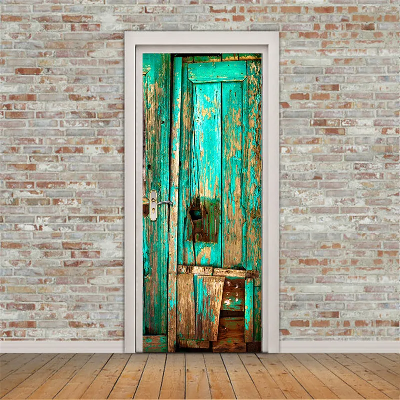 

funlife Vintage Home Decor Green Door Wall Sticker Self-adhesive Wall Decals DIY Creative Mural Waterproof Bathroom Door Sticker