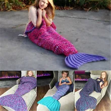 Sleeping Bags Winter Super Soft Warm Hand-Crocheted Mermaid Tail Blanket Sofa Blanket Children Cute Kids Blankets Hand-Crochet
