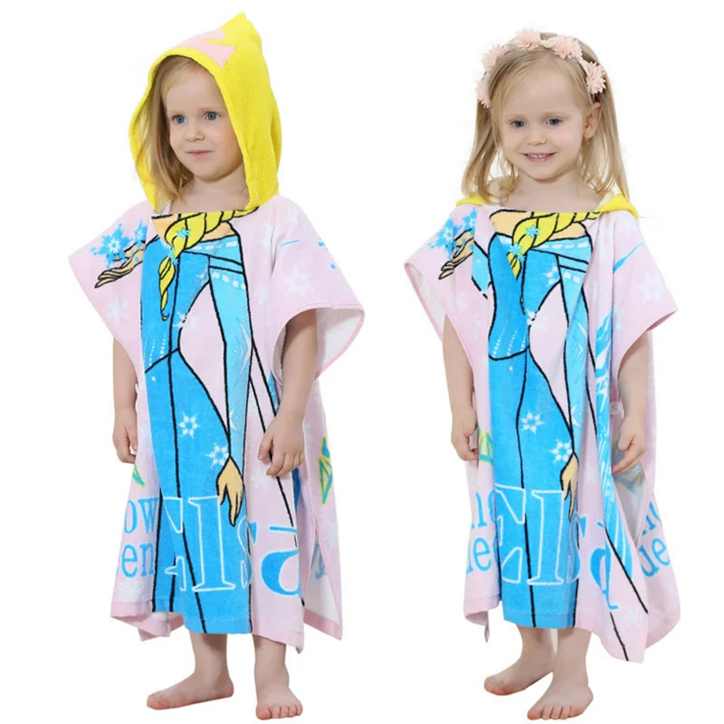 Банный халат принцессы с капюшоном и героями мультфильма «Холодное сердце»; Банное полотенце для малышей; купальный халат для детей; детский банный халат; Пижама - Цвет: Pink blue