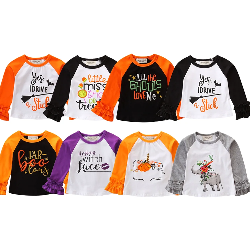 

Baby Girl Halloween Costume Long Sleeve Cartoon Letter Printing T-shirt Autumn Cotton Tops Party Clothes Toddler Girls Clothing
