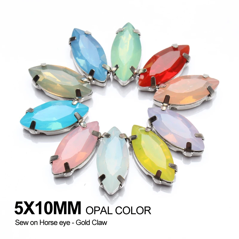 

Horse eye Mixcolor Opal Resin Stones 5X10mm Sew on Rhinestones K Silver Claw For Garment DIY Free Shipping