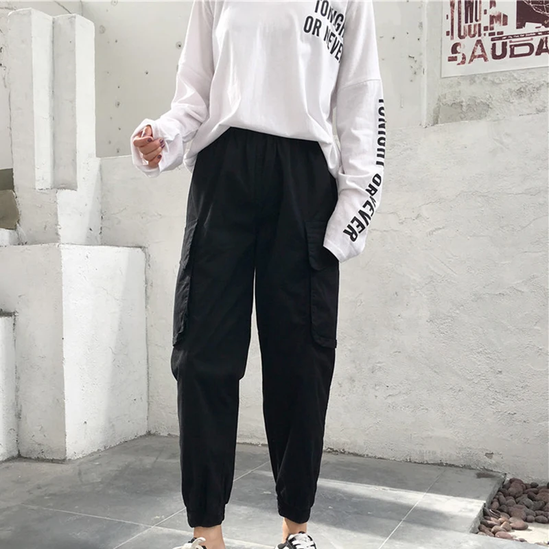 

High Waist Pants Loose Joggers Women Army Harem Camo Pants Streetwear Punk Black Cargo Pants Women Capris Trousers