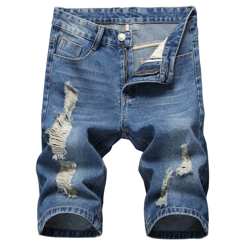 

Casual Men Short Jeans Summer Holes Denim Shorts Men Straight Jean Shorts New Male Denim Shorts Pants