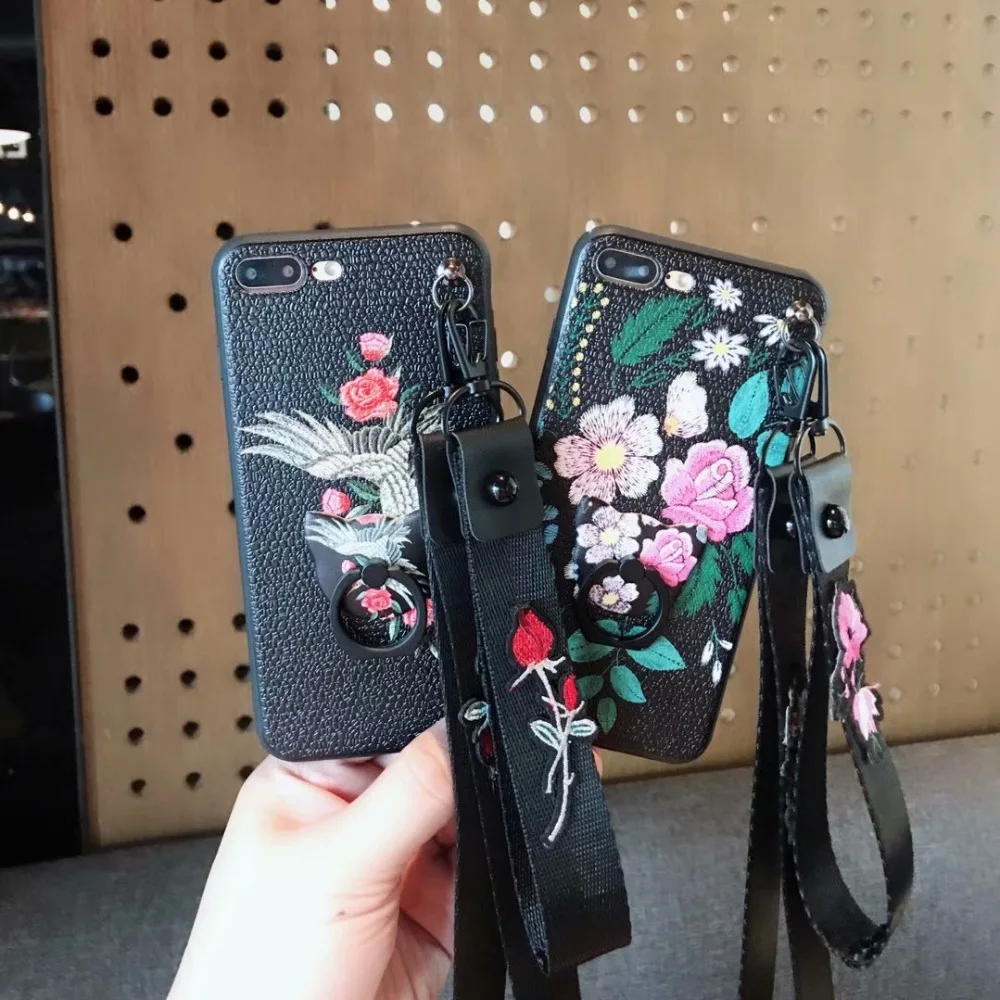 Сумка для телефона чехол Apple iPhone 7 8 Plus X 6s 6 Модный с цветами и птицами держателем на