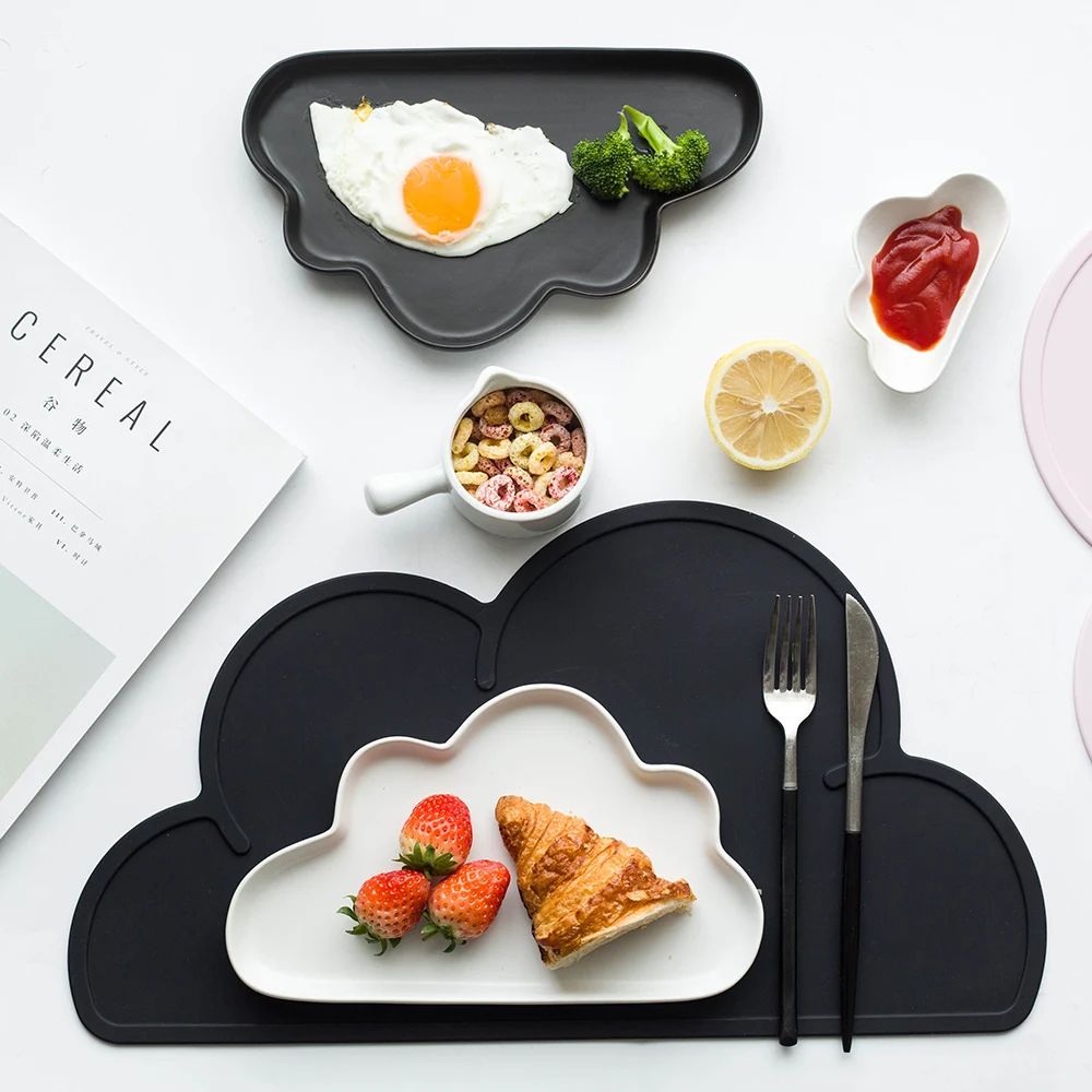 Cute Silicone Placemat FDA Bar Mat Baby Kids Cloud Shaped Plate Mat Table Mat BPA Free Waterproof Set Home Kitchen Pads 47x27cm
