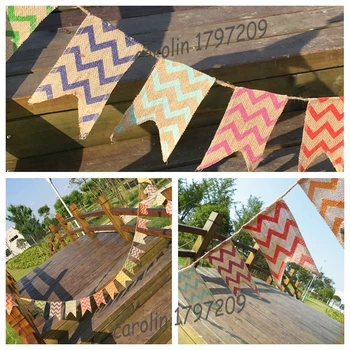 

1set colorful Wavy Bunting Banners Burlap Jute Flags Christmas Xmas rusti Wedding Holiday Party Hanging Decoration vintage decor