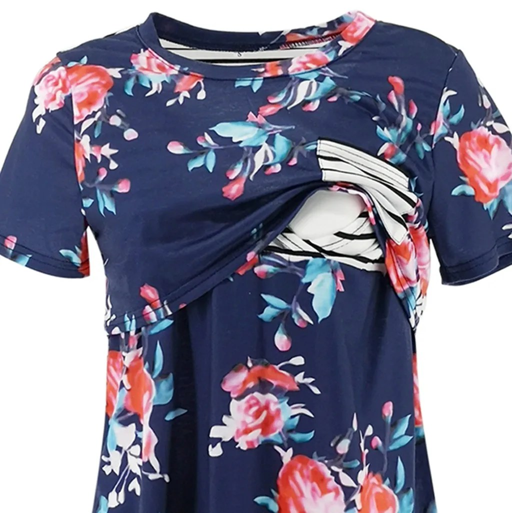 MUQGEW/Одежда для беременных для женщин беременность Сращивание в полоску цветочный принт футболка кормящих детей топ футболки для женщин s
