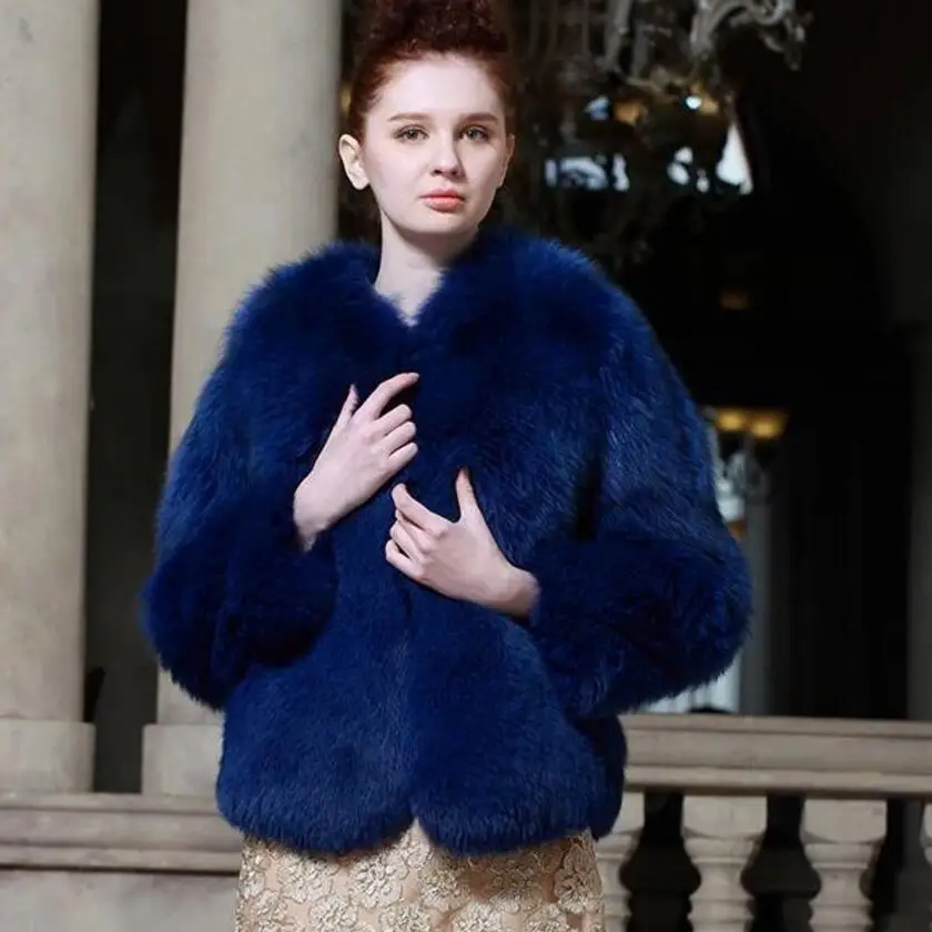 60CM European star brand stylish elegant natural fox fur coats and jackets for women 2018 thicken warm winter real fur coats