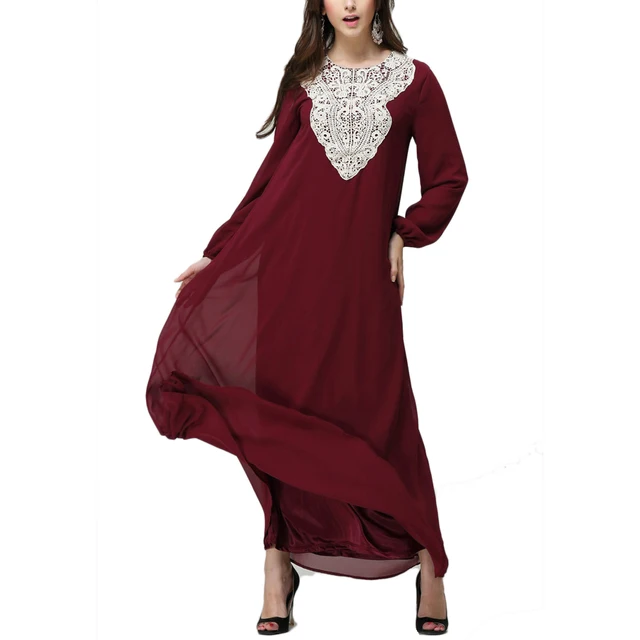 Long Sleeve Chiffon Fall Indian Embroidery Maxi Dress