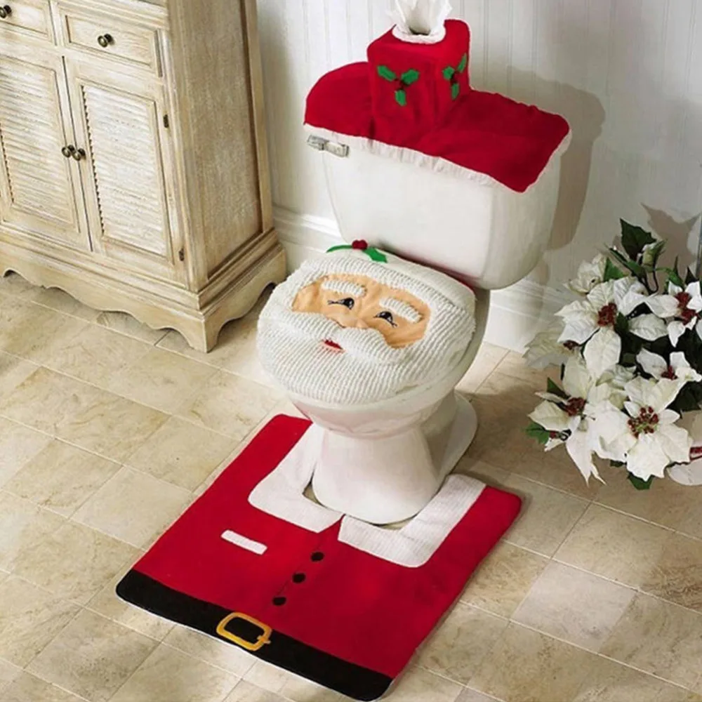 

3pcs Fancy Santa Claus Rug Seat Bathroom Set Contour Rug Christmas Decoration for Home Navidad Xmas Party Supplies New Year 2019