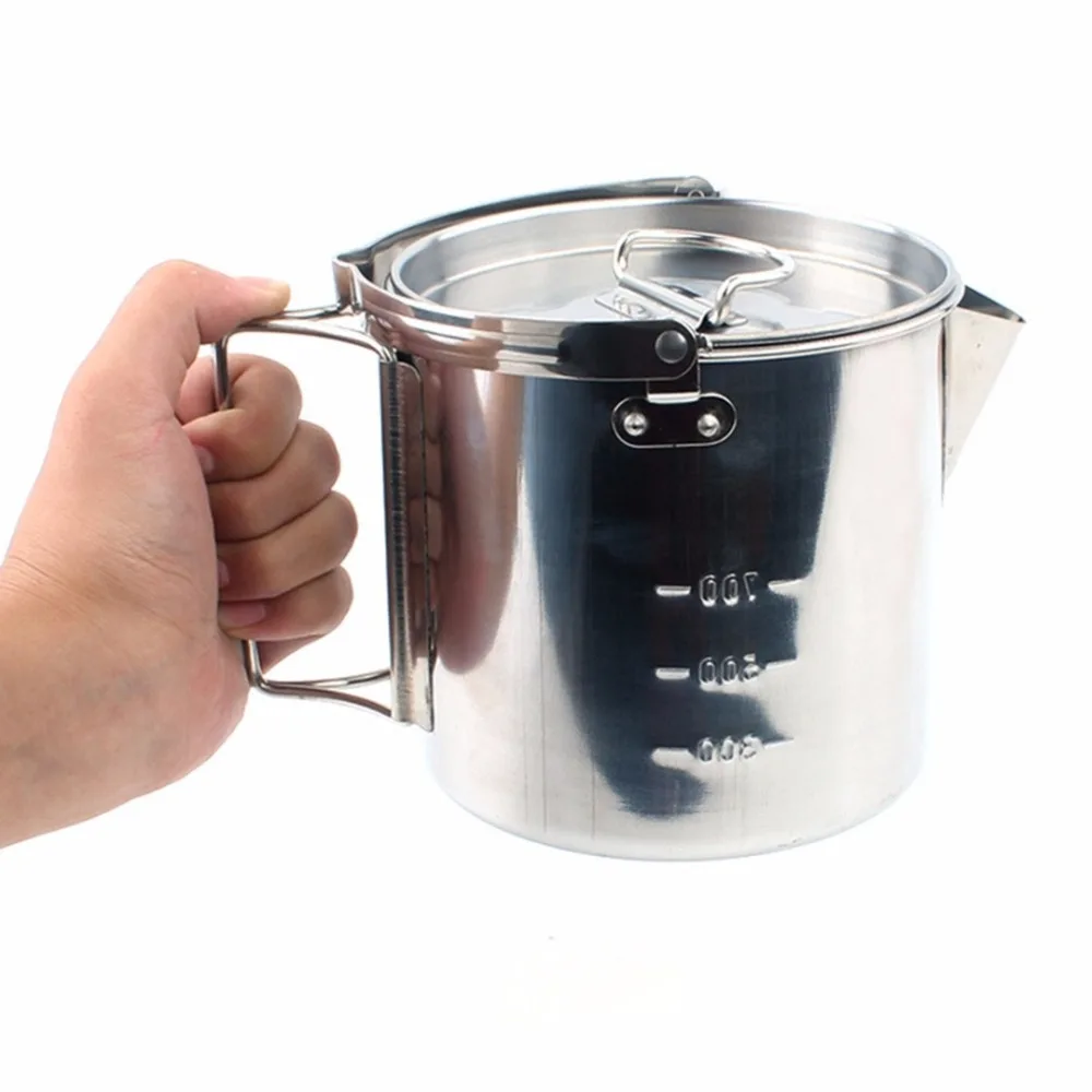 1.2L calderas de acero inoxidable al aire libre montañismo Camping hervir agua colgando olla con tapa vajilla