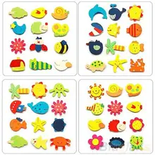 12pcs Colorful Kids Baby Wood Cartoon Fridge Magnet Child Kids Educational Toys 1P1A