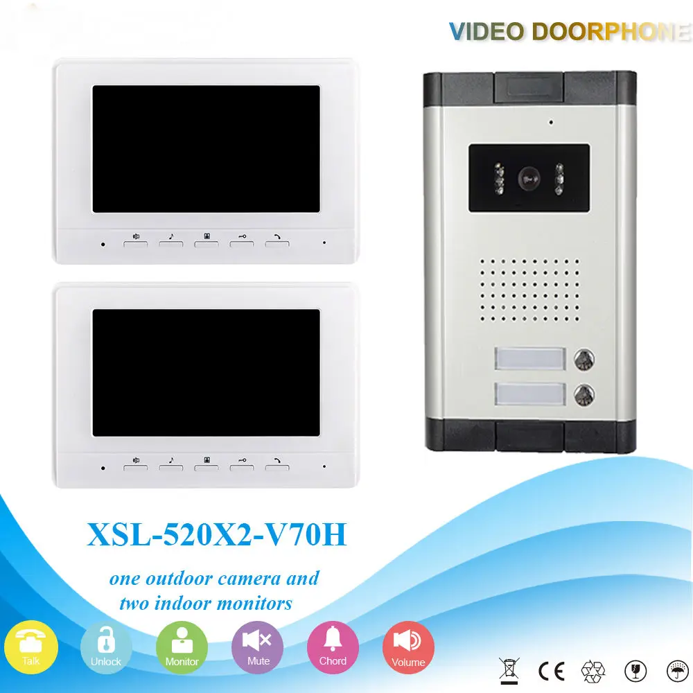 7 Inch Color LCD Wired Video Door Phone Intercom with Night Vision and Rainproof Design,Hands-free DoorBell 1 Camera 2 Monitor