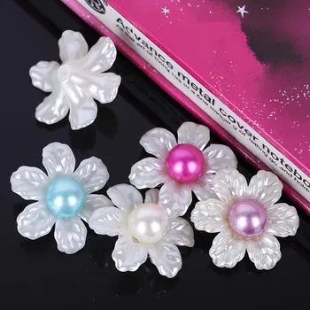 

2017New 100pcs Plastic Shell Flower and Pear center Button for DIY Hair and Decorative candy box accessories WTT05