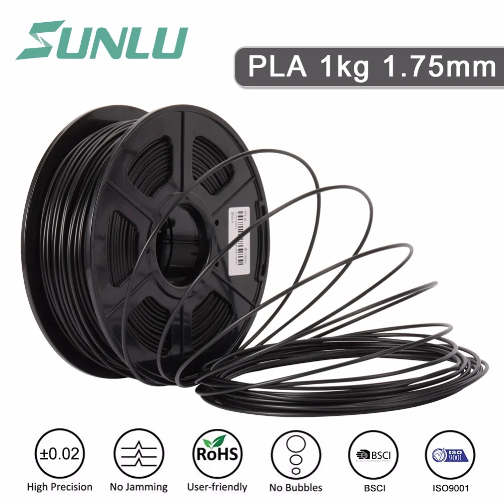 

free ship SUNLU PLA 3D Printer Filament 1.75mm Black PLA Filament Dimensional Accuracy +/- 0.02mm 1KG Spool with 26 colors